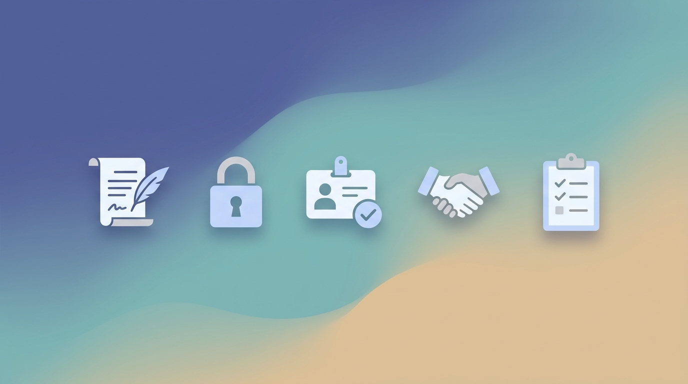 服務條款示意:契約、帳號安全、實名驗證 KYC、誠信與規則清單